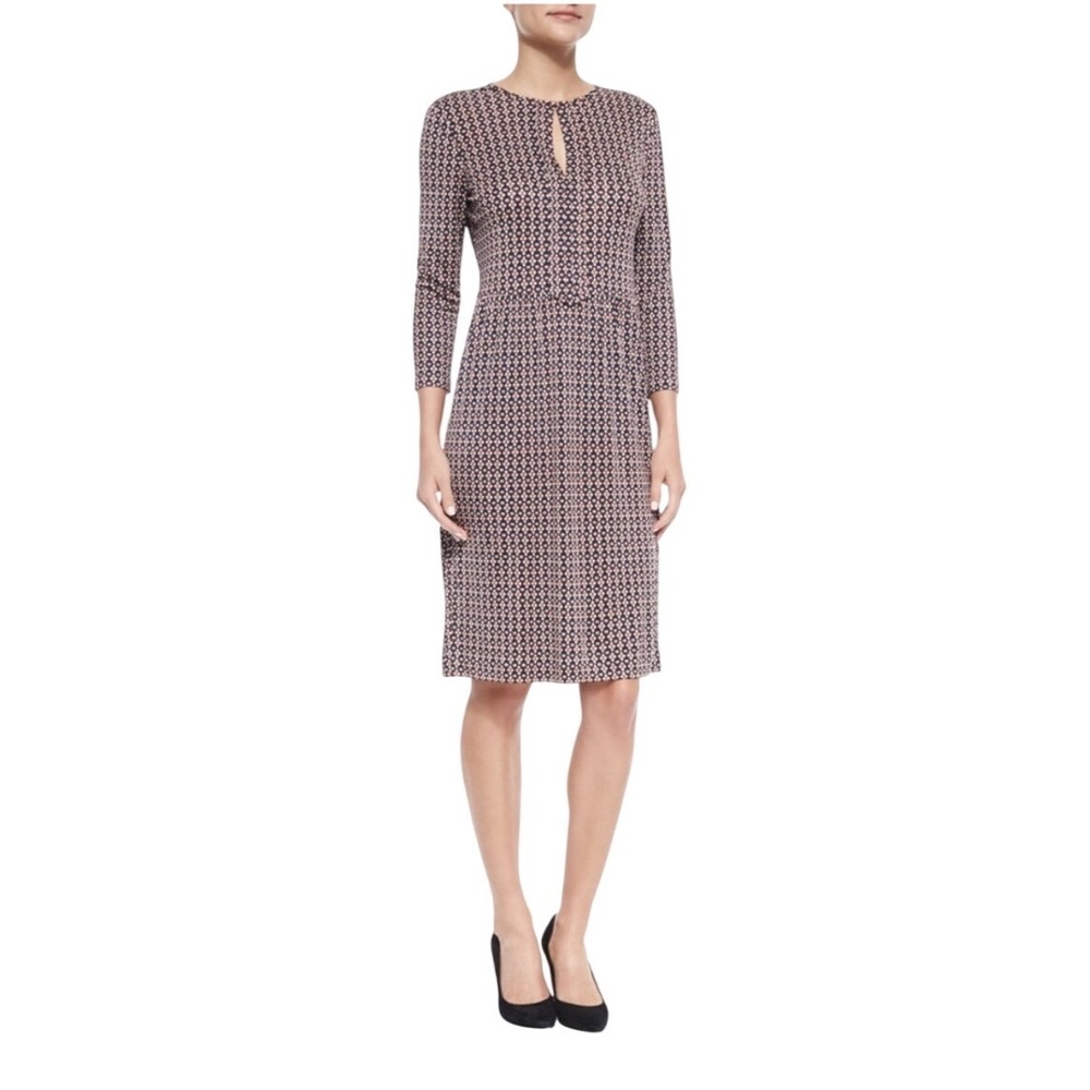 Tory Burch Silk Jersey Dress Women Small Navy‎ Orange Geometric Keyhole 22152495